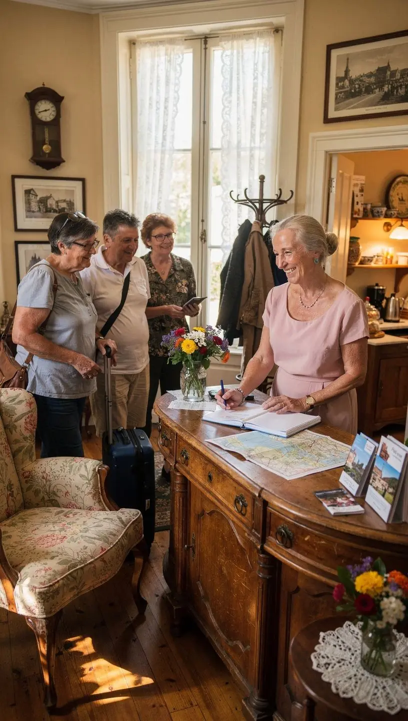 przewodnik turystyczny wskazujący atrakcje na mapie w mieście